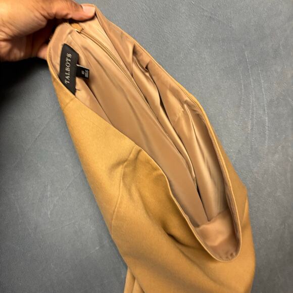 Talbots Skirt Tan Wool Blend Lined Zip Up Zipper Straight Pencil Preppy Office - Picture 10 of 13